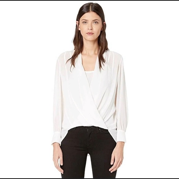 All saints women’s ivory sheer twisted cross over long sleeves minimalist top M - Picture 14 of 15